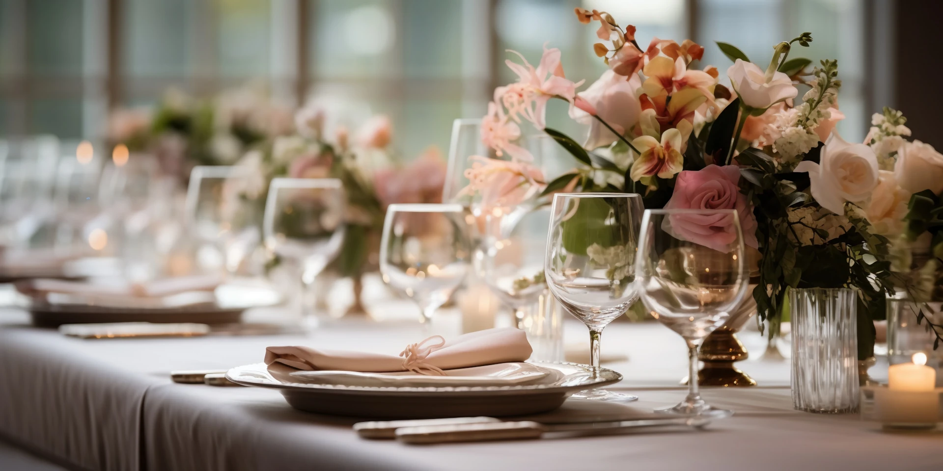 Table settings on a long table